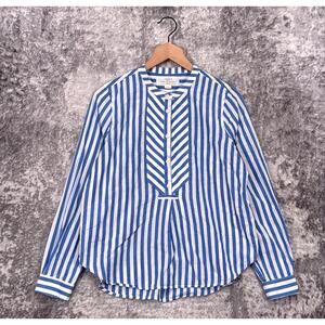 Trovata Blue and White Striped Cotton Popover Blouse